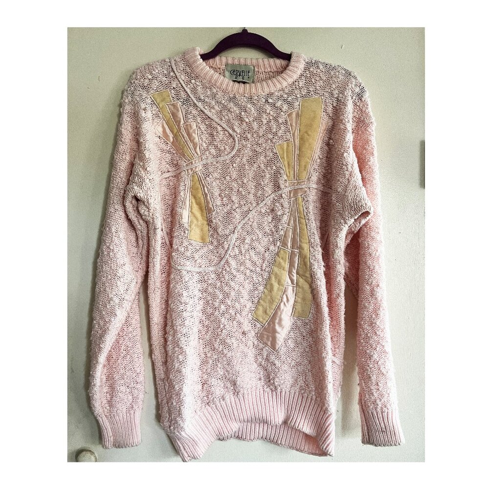 Vintage Pink Bow Oversized Sweater 80s